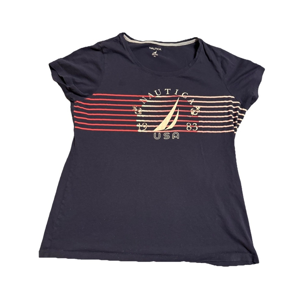 Nautica Sailing T-Shirt Womens XL Short Sleeve Round Neck Navy